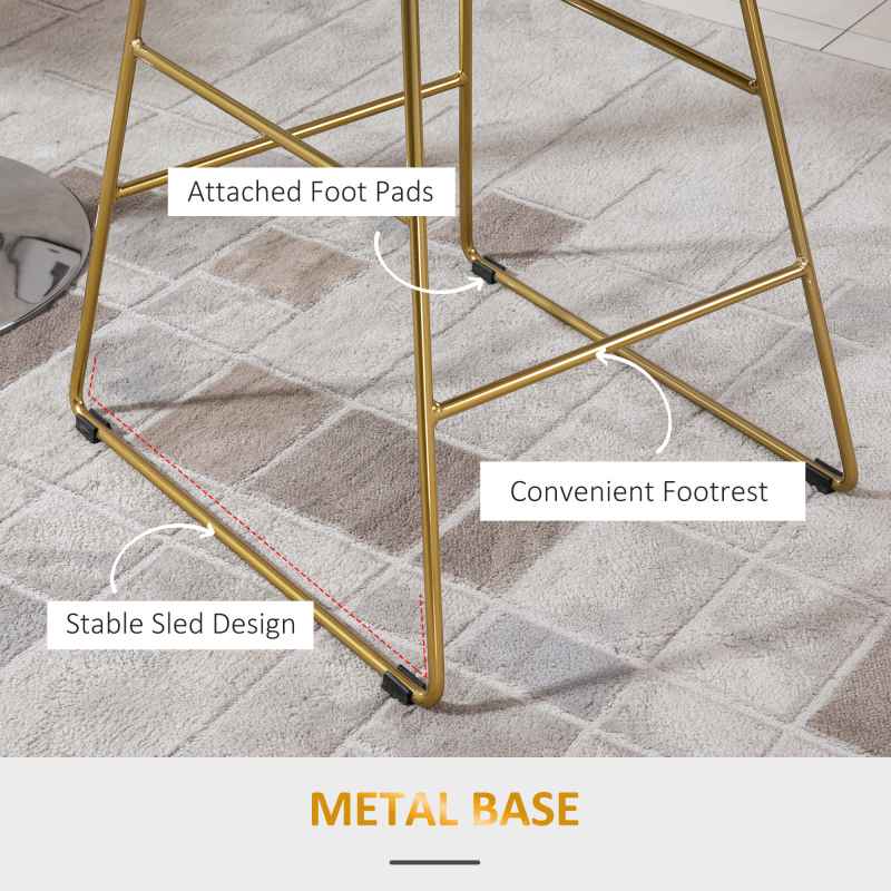HOMCOM Set of 2 Bar Stools, Modern Counter Height Breakfast Bar Chairs with Wire Metal Frame for Kitchen, Dining Room, Gold