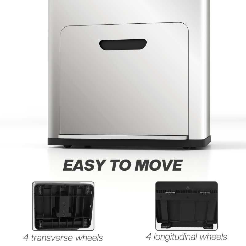 HOMCOM Kitchen Bin, 2 x 18L and 20L Volumes, Stainless Steel 3 Compartment Bin with Wheels, Soft Close Lid, Removable Inner Buckets, Fingerprint-Proof for Recycling and Waste, Silver Tone