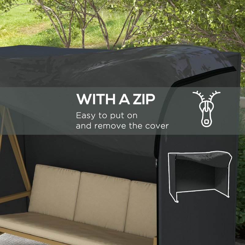 Outsunny 3 Seater Garden Swing Cover, Waterproof Swing Chair Cover, Windproof and Anti-UV 420D Outdoor Swing Bench Cover with Zip, 220 x 125 x 172cm, Black