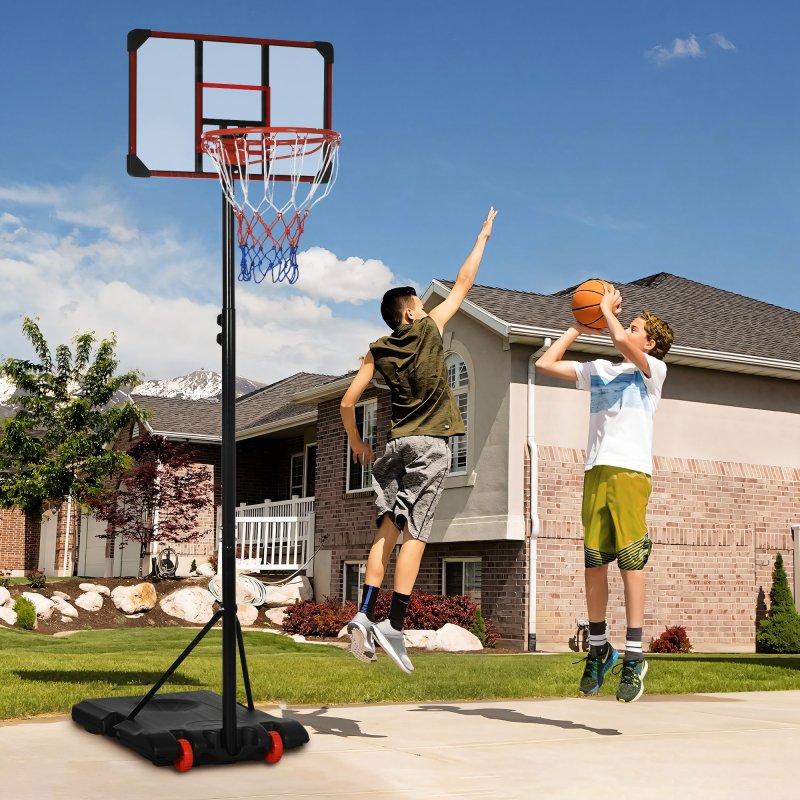 SPORTNOW Height Adjustable Basketball Hoop and Stand with Firm Backboard and Weighted Base, Portable on Wheels, 1.8-2.1m, Red