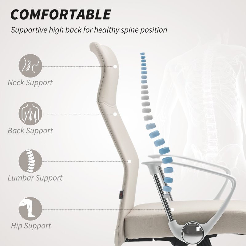 HOMCOM Executive Office Chair, Fabric Computer Desk Chair with High Back, Swivel Wheels, Armrest, Height Adjustable for Home, Cream White