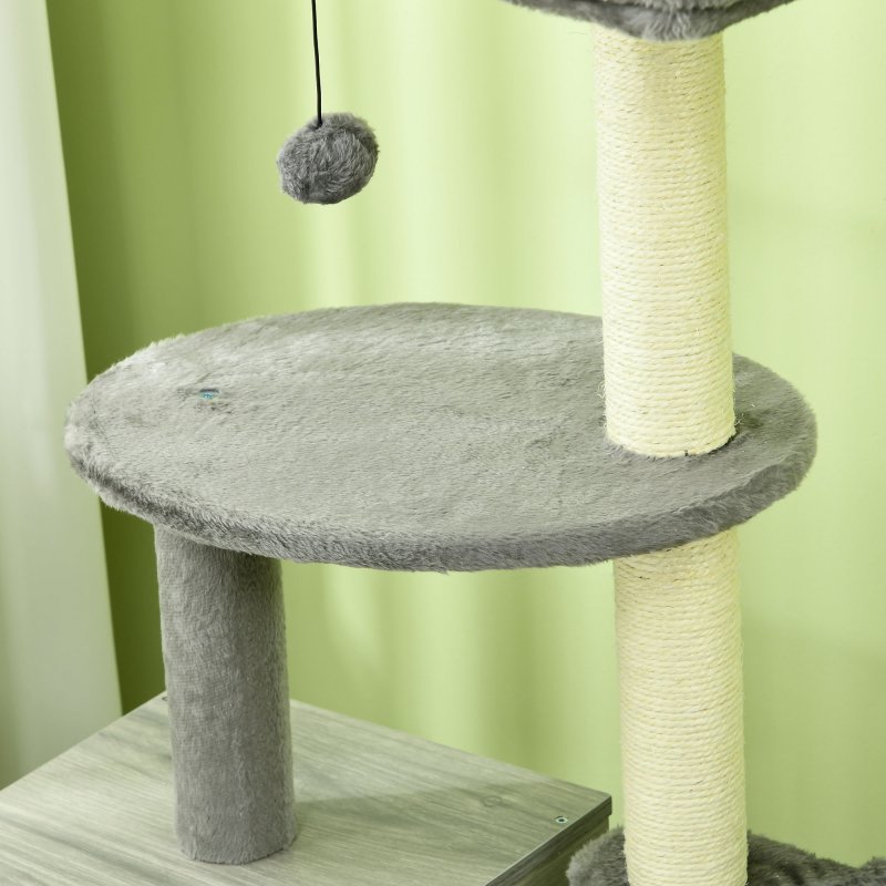 PawHut Cat Tower with Litter Box Enclosure, Cat Tree for Indoor Cats with Cat House, Scratching Post, Hammock, Grey