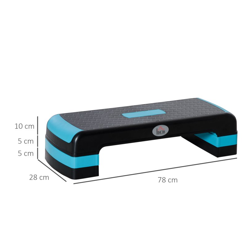 HOMCOM Aerobic Step, 10cm, 15cm & 20cm Height Adjustable Exercise Stepper for Exercise Workout, Nonslip Step Board Great for Home & Office, Black and Blue