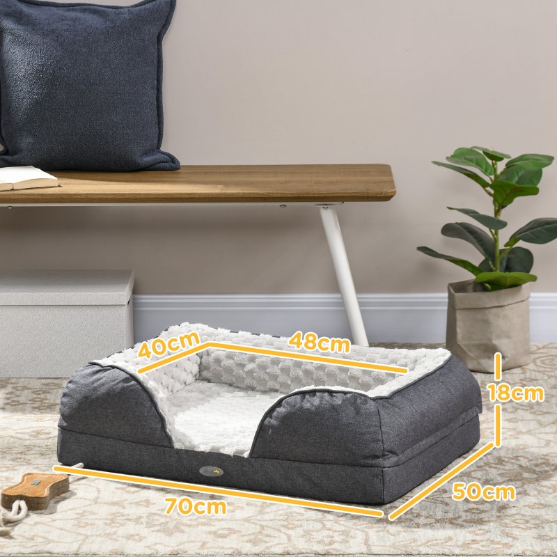 PawHut Dog Sofa Bed Pet Bed Dog Mattress with Removable Washable Cover, Anti-Slip Bottom, for Small Sized Dogs, 70L x 50W x 18Hcm - Charcoal Grey