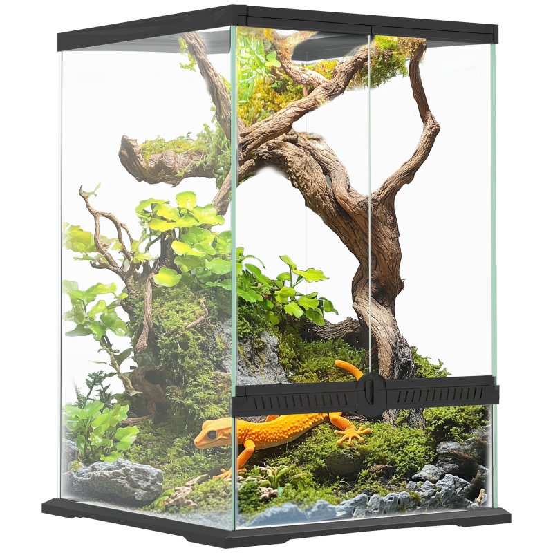 PawHut Glass Reptile Terrarium, 40L Vivarium for Lizards, Frogs, Snakes, Turtles, Tortoises, with Ventilation, 30 x 30 x 45cm