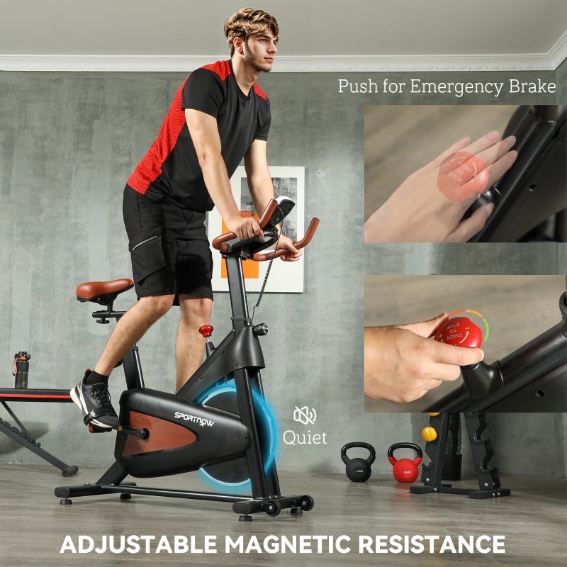 SPORTNOW Indoor Exercise Biker, Quiet Stationary Bike, Stylish Cycling Machine with Adjustable Seat and Resistance, LCD Monitor, Tablet Holder, for Home Gym Cardio Workout, Black