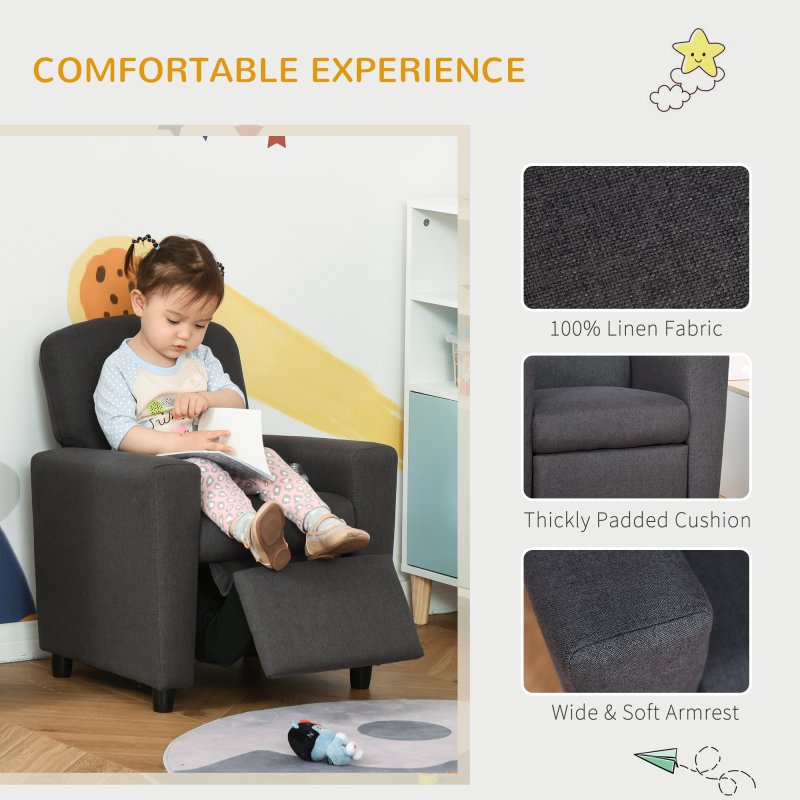 HOMCOM Kids Armchair Children Recliner Sofa Lounger Chair with Footrest for Playroom Bedroom Living Room, Grey