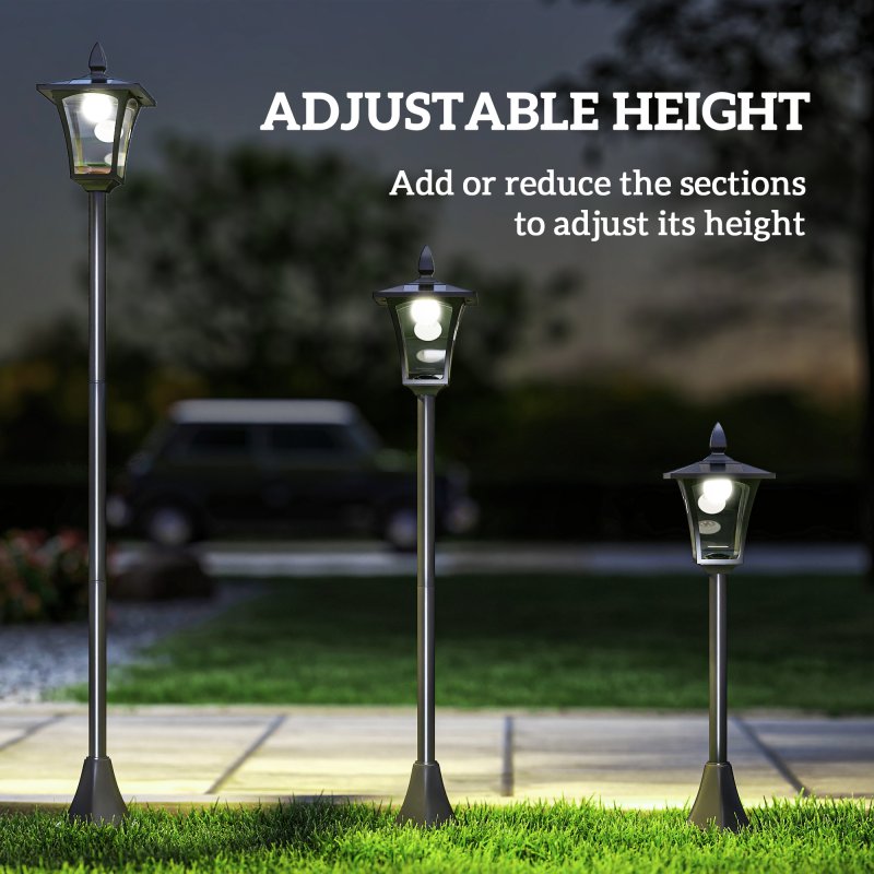Outsunny Outdoor Garden Solar Post Lamp Sensor Dimmable LED Lantern Bollard Pathway 1.6M Tall - Black