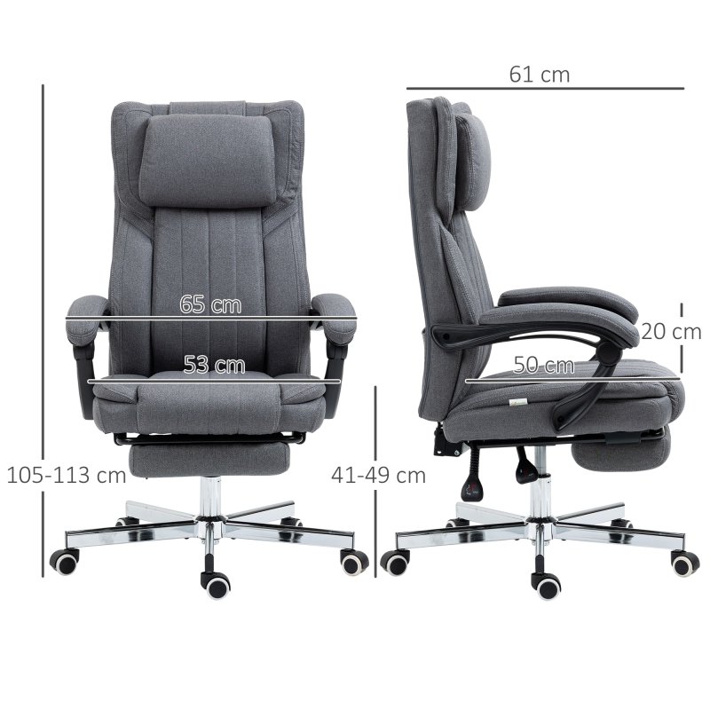 HOMCOM Executive Office Chair, High Back Computer Desk Chair with Adjustable Headrest, Footrest, Reclining Office Chair, Dark Grey