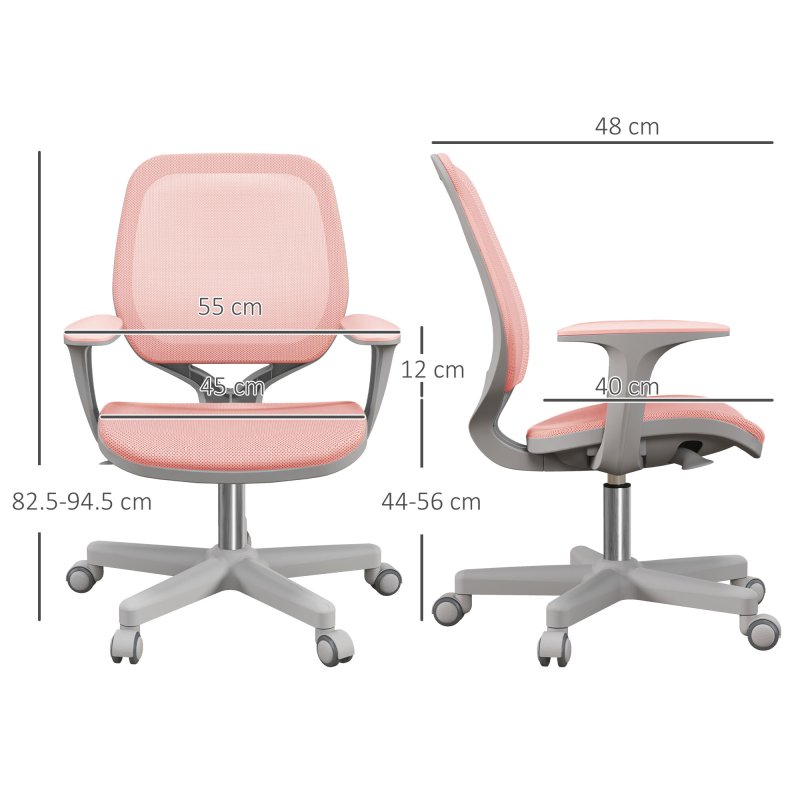 Vinsetto Office Chair, Breathable Mesh Swivel Desk Chair with Adjustable Height and  360 Degree Swivel Security Wheels for Home Office, Study, Pink