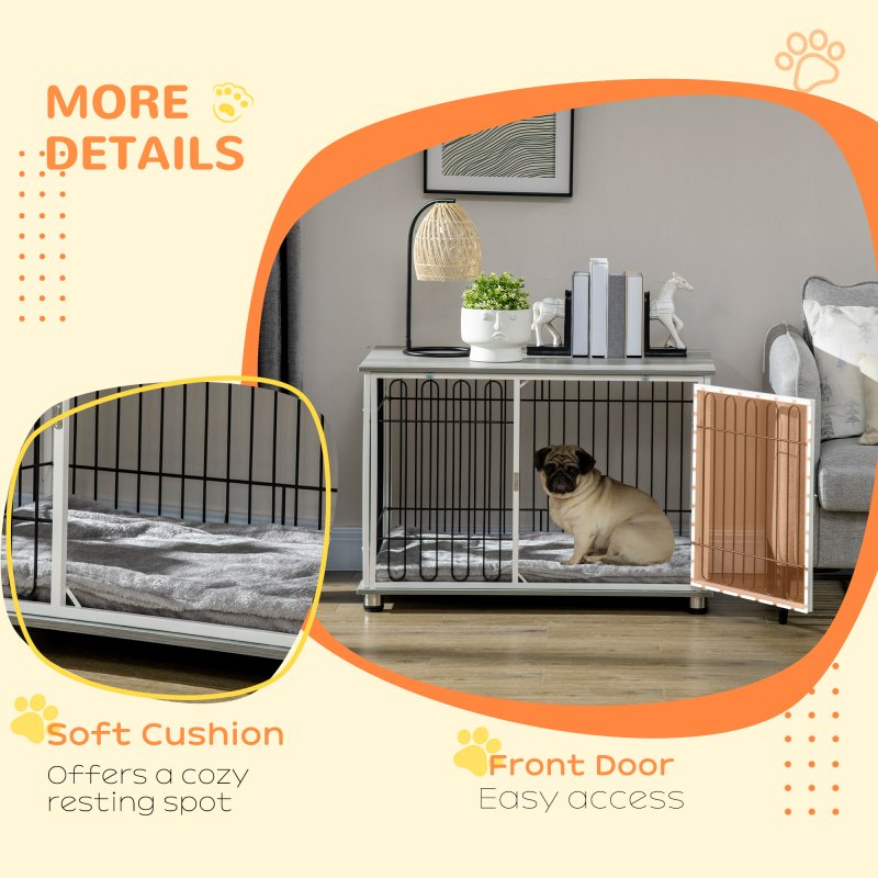 PawHut Dog Crate Furniture, Indoor Dog Kennel Side End Table w/ Soft Washable Cushion, Lockable Door, for Small and Medium Dogs