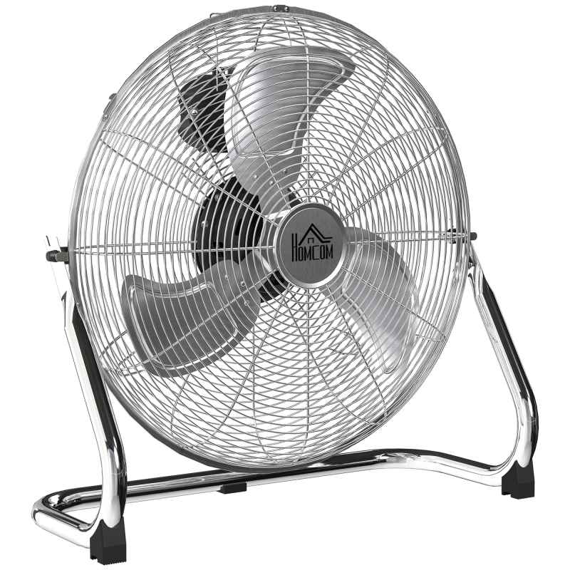 HOMCOM 20 Inches Chrome Metal Floor Fan, High Velocity 3-Speed Home Gym with Adjustable Head, Portable Desk & Table Fan Air Circulator for Home Office, Powerful Airflow, Quiet Operation