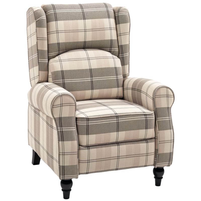 HOMCOM Wingback Recliner Armchair for Living Room, Pushback Reclining Chair with Round Armrests, Footrest and Rubber Wood Legs, Khaki