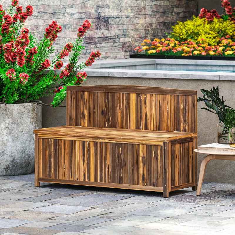 Outsunny Garden Arch Wood Bench Outdoor Storage Box Garden Furniture Chair 115L x 45W x 75Hcm, Brown