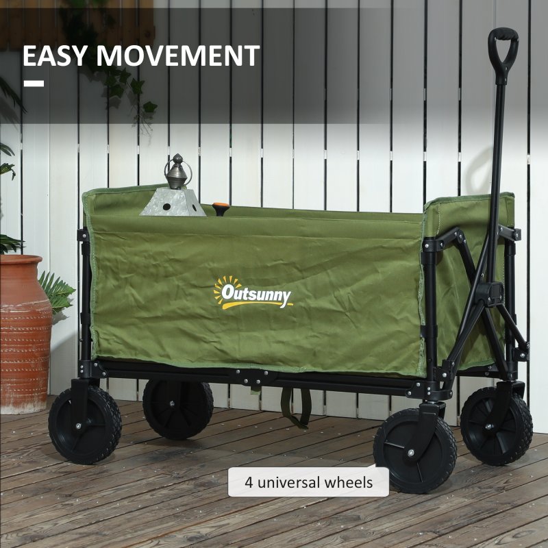 Outsunny 120L Festival Trolley on Wheels, Folding & Compact Camping Trolley Cart with Adjustable Handle for Garden, Beach, Fishing, Green