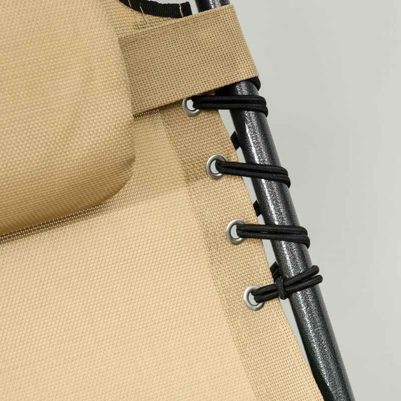 Outsunny Folding Sun Lounge with 5-level Reclining Back, Outdoor Tanning Chair with Reading Hole, Outdoor Sun Lounge with Side Pocket, Headrest, for Beach, Yard, Patio, Beige