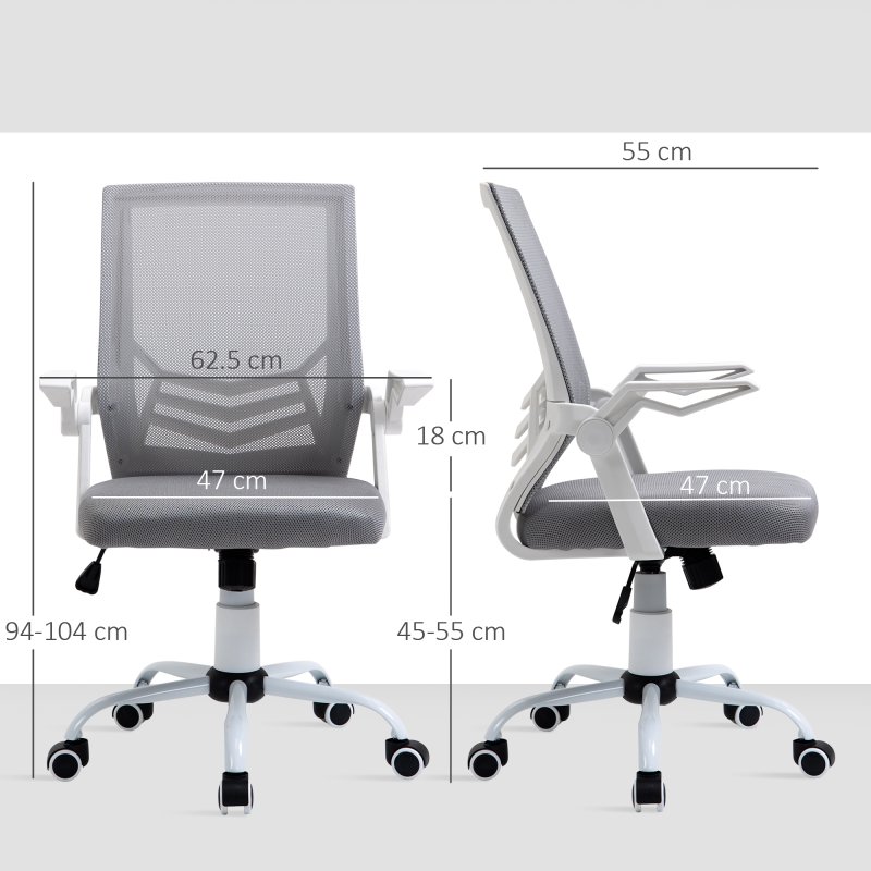 Vinsetto Mesh Office Chair with Flip-up Armrest, Swivel Computer Chair with Lumbar Support, Adjustable Height, Tilt Function for Home/Office, Grey