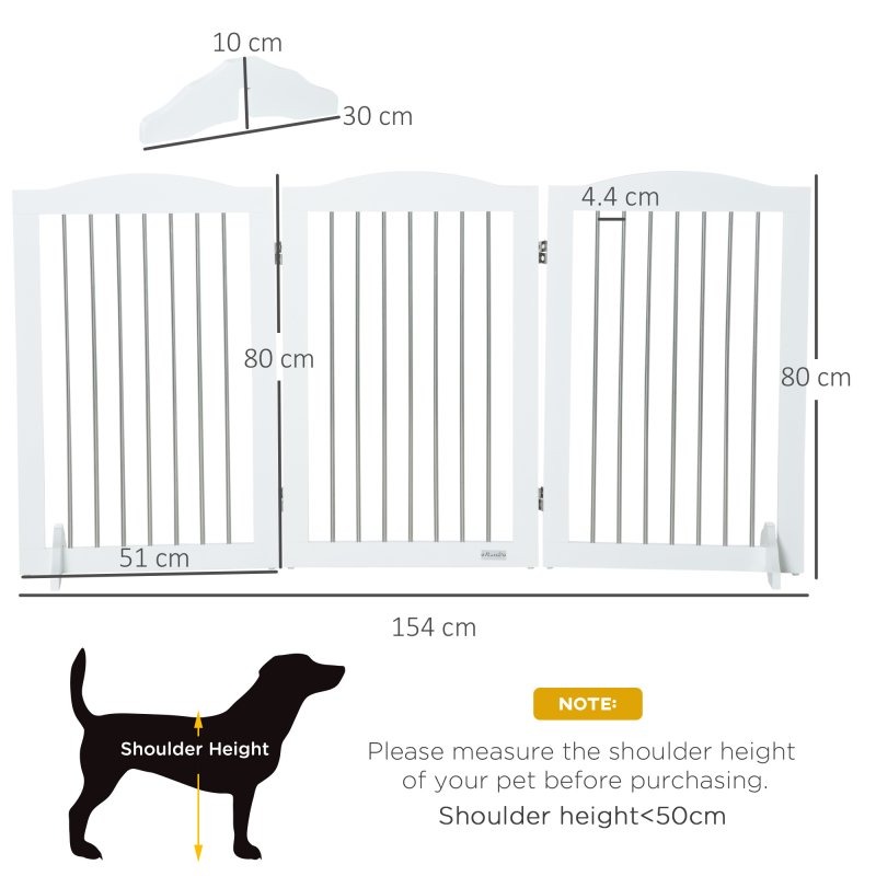 PawHut Foldable Dog Gate, Freestanding Pet Gate, Dog Barrier with Two Support Feet, for Doorways, Stairs, Halls - White