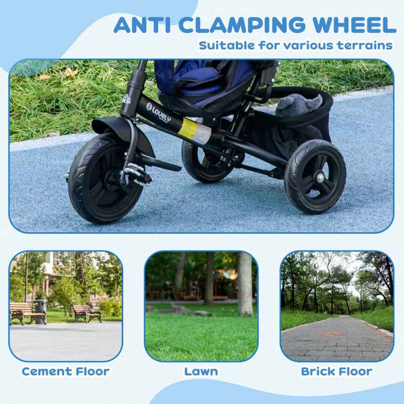HOMCOM 6 in 1 Trike, Kids Tricycle, Pedal Push Bike w/ Push Handle, Removable Canopy, 5-point Safety Belt, Storage, Cushion, Footrest, Brake, for 1-5 Years Toddler