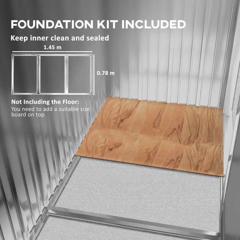 Outsunny 5x3ft Garden Shed, Steel Small Shed, Outdoor Lean-to Shed with Adjustable Shelf, Lock and Gloves for Patio, Garden, Grey with Foundation Kit