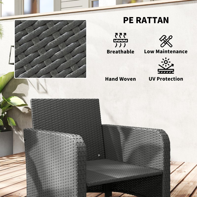 Outsunny 5 Piece Rattan Garden Furniture Set, Wicker Patio Conversation Set with 2 Chairs, 2-Tier Coffee Table, 2 Ottomans and Thick Cushions for Outdoor, Balcony, Bistro, Porch, Grey