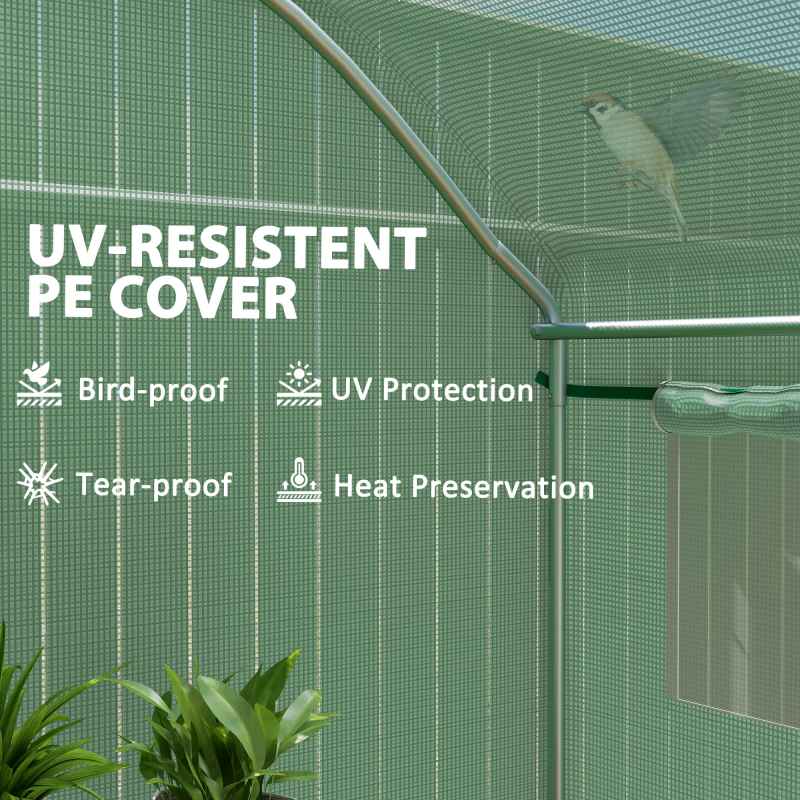 Outsunny 3 x 2 x 2m Polytunnel Greenhouse with 3 Roll-up Doors and Mesh Windows, Walk-in Garden Tunnel Warm House Tent with UV-resistant PE Cover and Galvanised Steel Frame, Green