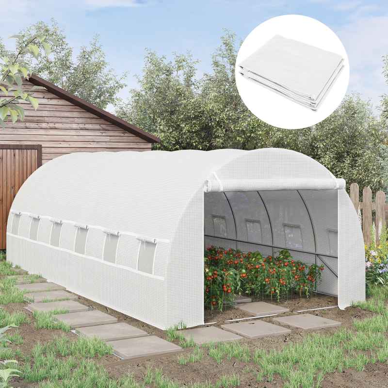 Outsunny 6 x 3 x 2m Greenhouse Replacement Cover ONLY Winter Garden Plant PE Cover for Tunnel Walk-in Greenhouse with Roll-up Windows Door Outdoor, White