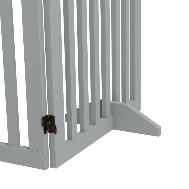 PawHut Freestanding Pet Gate 4 Panel Dog Barrier Folding Safety Fence with Support Feet up to 204cm Long 75cm Tall for Doorway Stairs, Grey