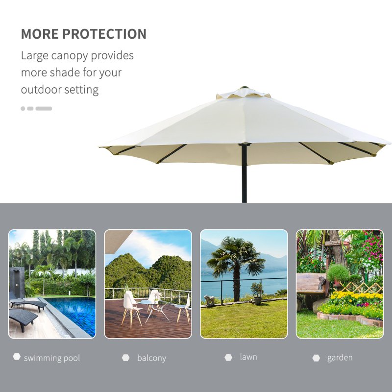 Outsunny 4.4m Double-Sided Sun Umbrella Garden Parasol Patio Sun Shade Outdoor with LED Solar Light, NO BASE INCLUDED, Cream White