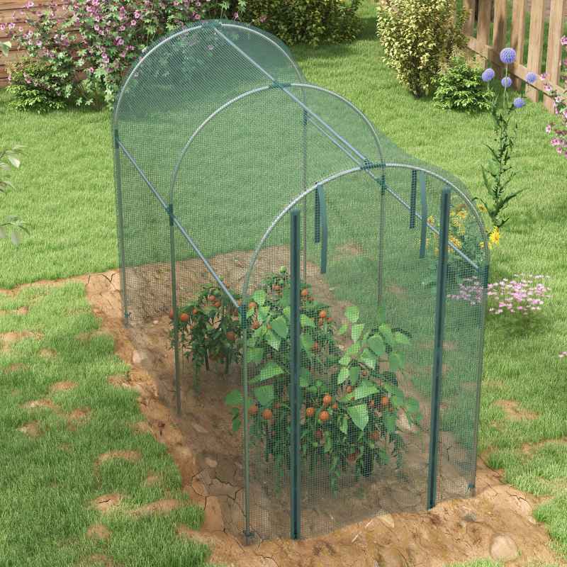 Outsunny Fruit Cage Bird Netting, Heavy Duty Fruit and Vegetable Protection Tent with Zipped Door, Anti Bird, Insects, Small Animals, 1.2 x 2.4 x 1.9m, Green