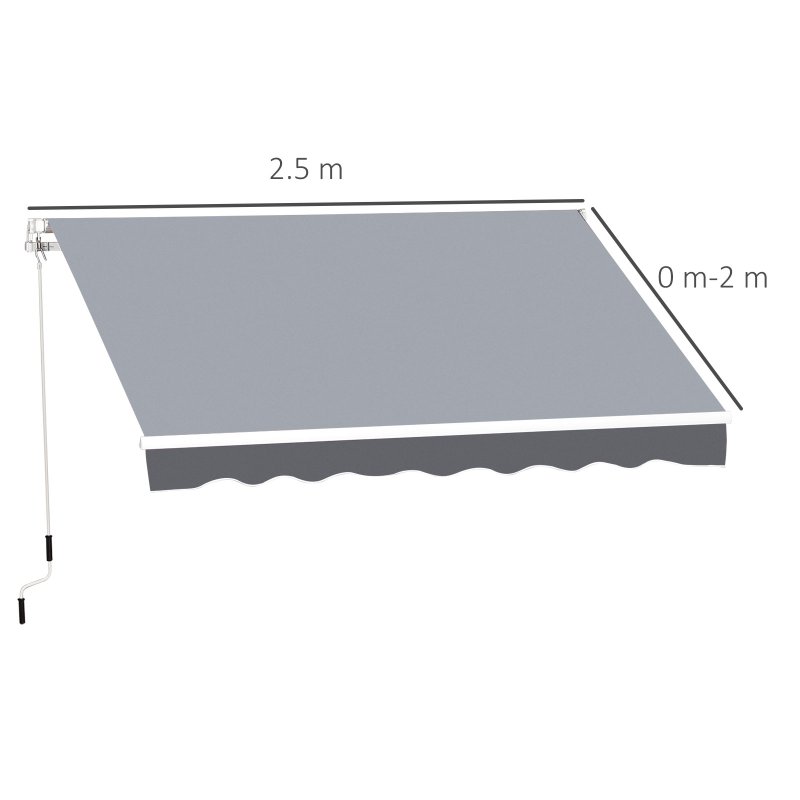 Outsunny 2.5m x 2m Retractable Awning, DIY Garden Awning Canopy, Anti-UV Sun Shade Shelter with Aluminium Frame and Crank Handle, Grey