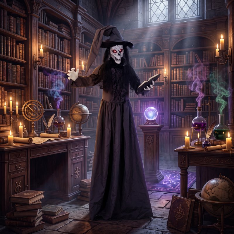 HOMCOM 180cm Life Size Animated Witch Halloween Decorations Outdoor Indoor, Scary Halloween Animatronics Decor with Sound Touch Activated, Animated Prop with Light Up Eyes for House Garden