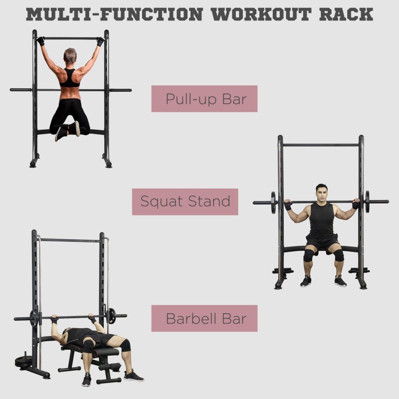 HOMCOM Smith Machine Squat Rack with Pull-Up Bar, Adjustable Weight Rack, Multi-Functional Weight Lifting Barbell Stand for Home, Gym, Strength Training