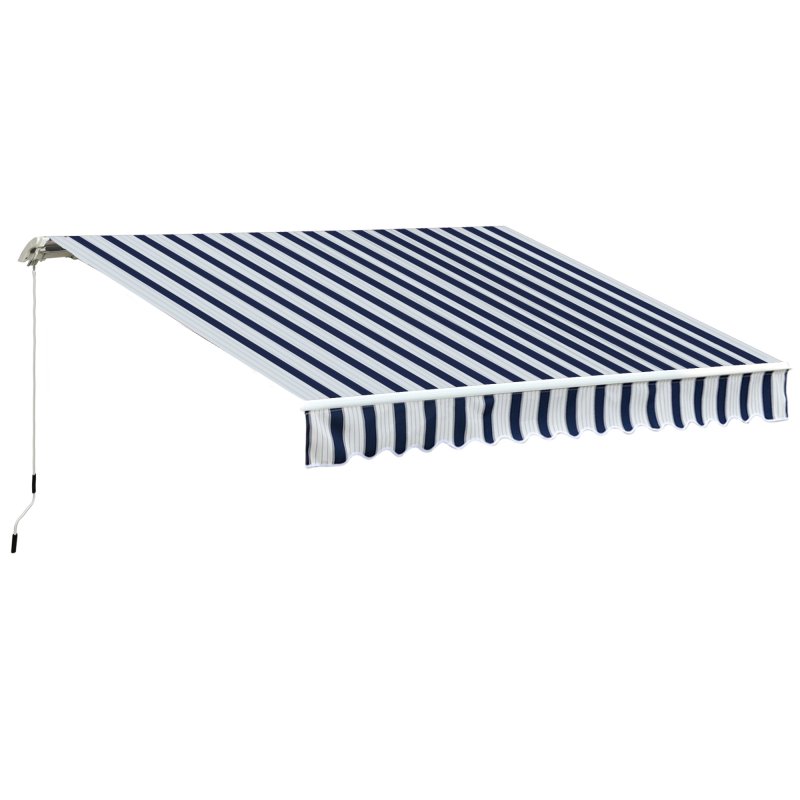 Outsunny 3.5 x 2.5m Garden Patio Retractable Manual Awning Canopy, Adjustable Sun Shade Shelter with New Winding Handle - Blue/White