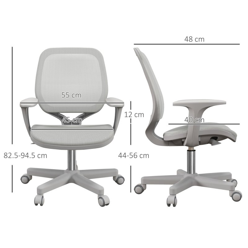 Vinsetto Office Chair, Breathable Mesh Swivel Desk Chair with Adjustable Height and  360 Degree Swivel Security Wheels for Home Office, Study, Grey