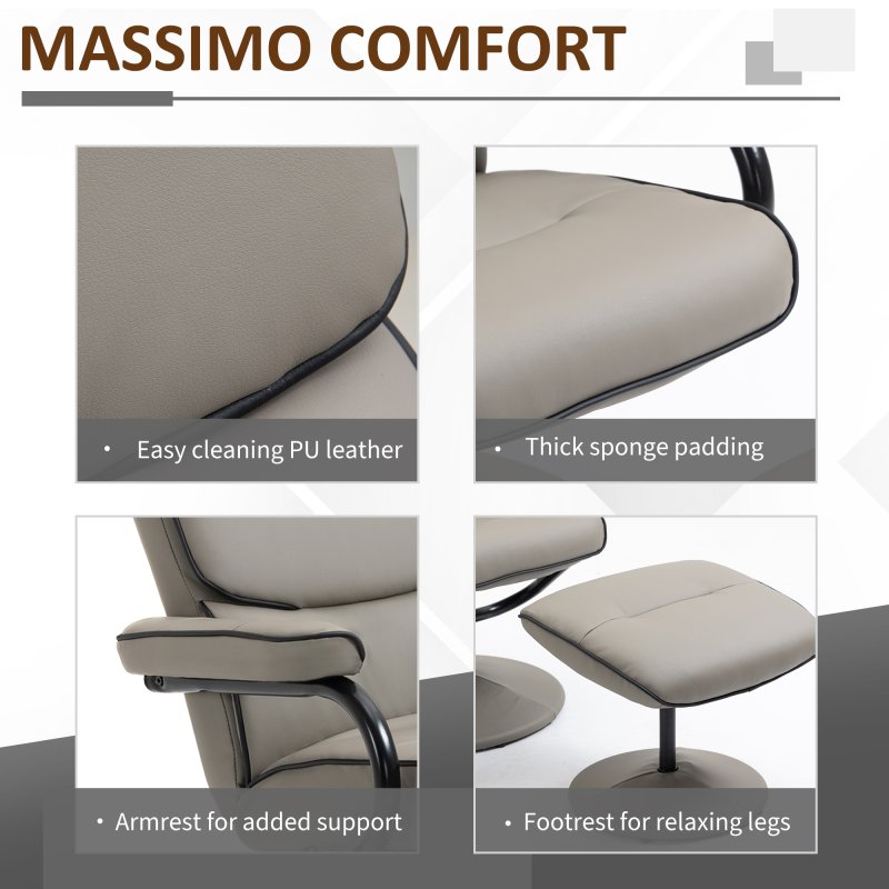 HOMCOM Recliner Chair with Ottoman 360 Degree Swivel Faux Leather High Back Armchair Lounge Seat w/ Footrest Stool, 135 degree Adjustable Backrest and Thick Foam Padding for Home Office Living Room