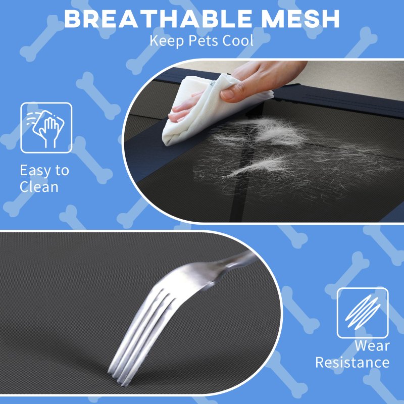 PawHut Cooling Raised Dog Bed, Elevated Pet Bed with Breathable Mesh, UV Protection Canopy, Foot Pads, for Indoor Outdoor, Large Dogs, 106 x 76 x 94cm - Dark Blue