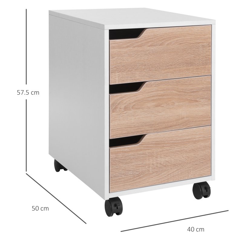 HOMCOM 3 Drawer Mobile File Cabinet, Vertical Filing Cabinet with Wheels for Home Office