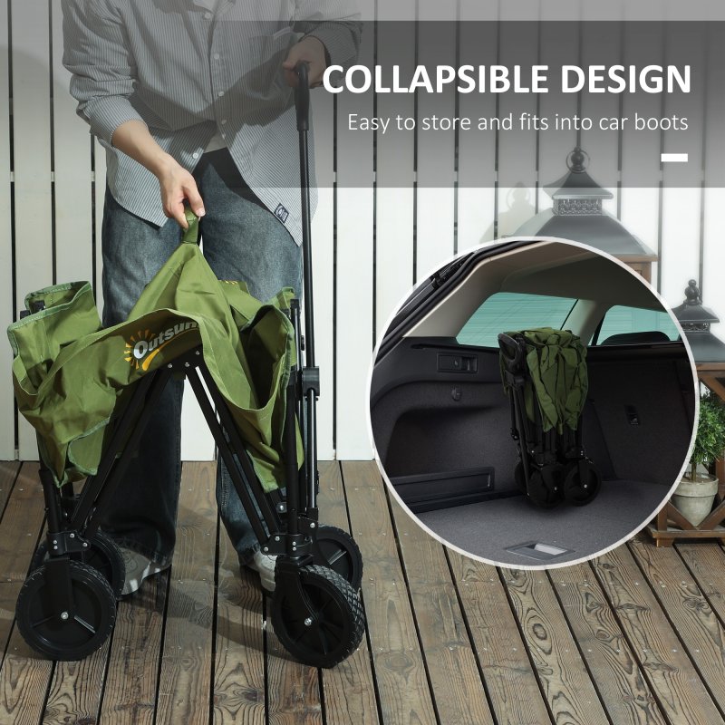 Outsunny 120L Festival Trolley on Wheels, Folding & Compact Camping Trolley Cart with Adjustable Handle for Garden, Beach, Fishing, Green