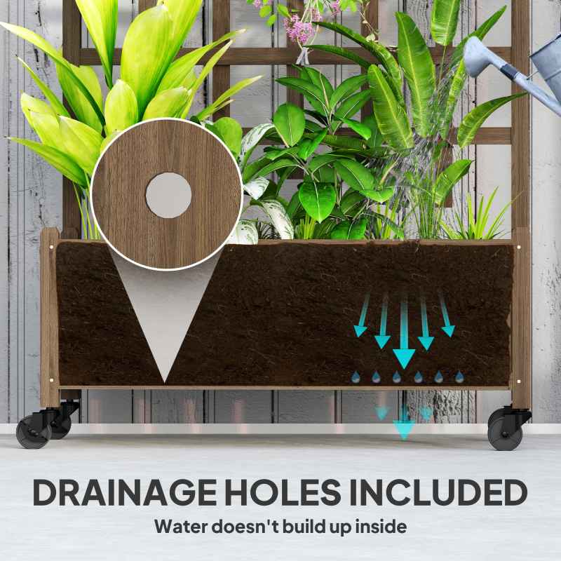 Outsunny Wooden Trellis Planter, Raised Beds for Garden with Wheels and Drainage Holes, Privacy Screen Planter Box to Grow Vegetables, Herbs and Flowers for Garden, Patio, Deck, Brown