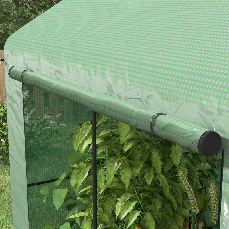 Outsunny Walk-in Greenhouse, Outdoor Tomato Greenhouse, Green House for Garden, Grow House with Roll-up Door and Mesh Windows, PE Cover, 200 x 140 x 200cm, Green