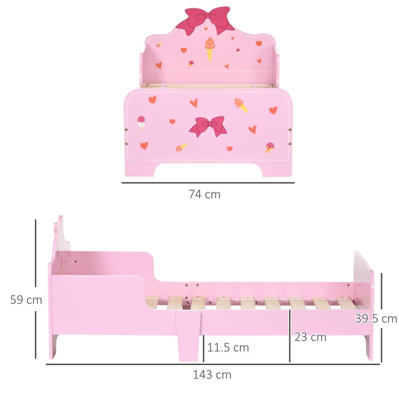 ZONEKIZ Kids Toddler Bed, Safety Rails, Kids Bedroom Furniture for Boys, Girls, Ages 3-6 Years, 143 x 74 x 59cm - Pink