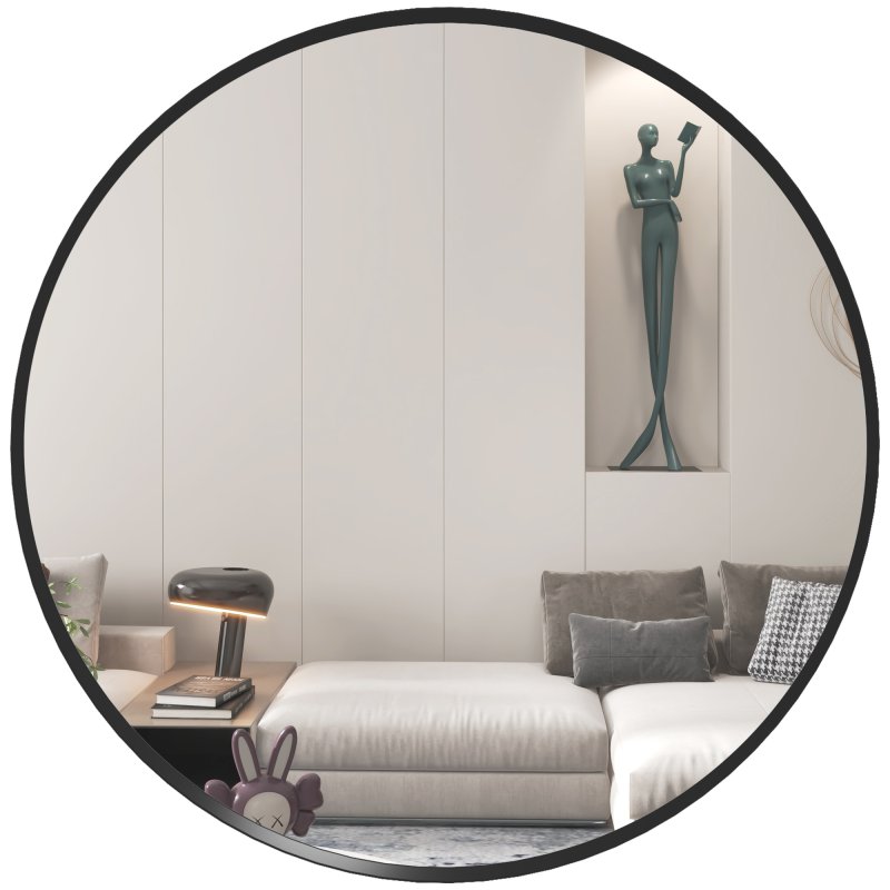 HOMCOM Circle Wall Mirror, 61 cm Round Bathroom Mirror for Living Room, Bedroom, Hallway, Black