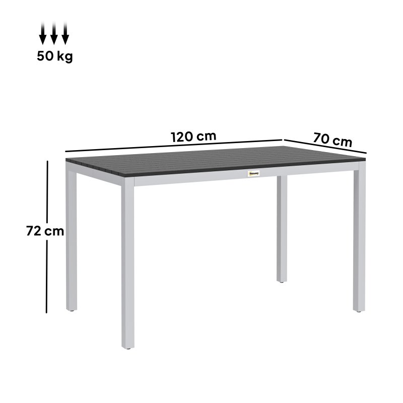 Outsunny Garden Dining Table for 4-6, 120 x 70 cm Outdoor Patio Table with Rust-Resistant Aluminium Frame, Easy Maintenance Slatted Top for Patio, Terrace, Balcony, Black