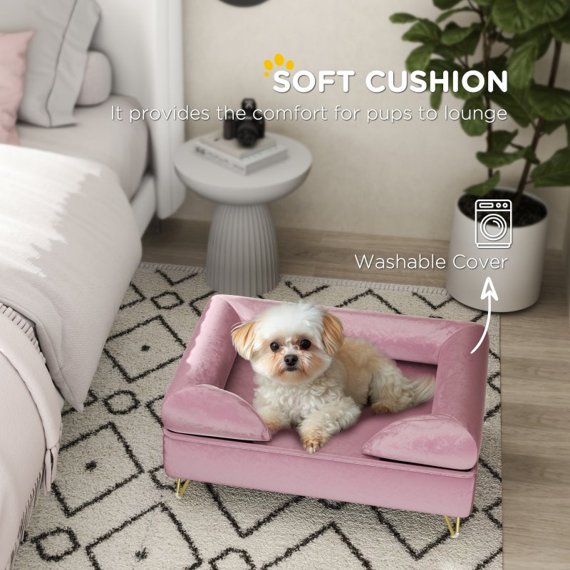 PawHut Dog Sofa Pet Couch Cat Chair with Removable Backrest, Soft Cushion, Washable Cover, for Small and Medium Sized Dogs, Pink