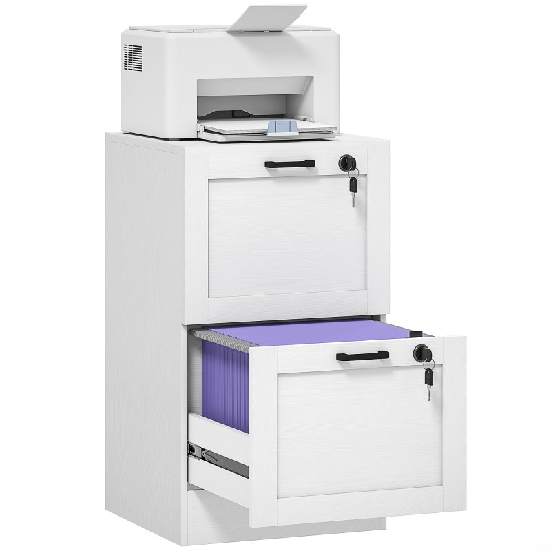 HOMCOM 2-Drawer Filing Cabinet, Lockable File Cabinet for A4, Letter, Office Storage Drawers with Lock for Home Office, 40 x 40 x 71 cm, White