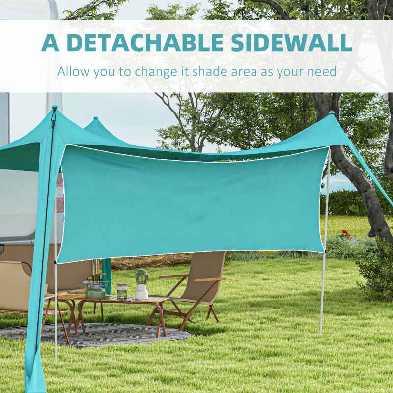Outsunny Beach Tent, Sunshade Event Shelter with Detachable Sidewall, Reinforced Corners, Stability Poles and Carry Bag, for Camping, Trips, Fishing, Picnics, 3 x 3 m, Sky Blue