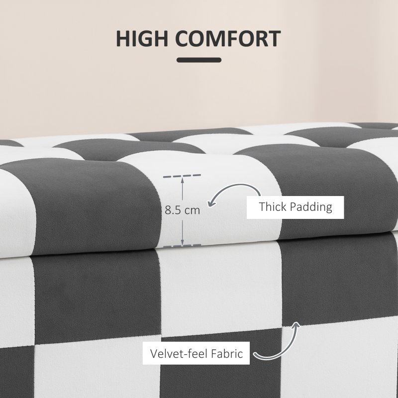 HOMCOM 114 x 47 x 47cm Velvet Storage Ottoman, Button-tufted Footstool Box, Toy Chest with Lid for Living Room, Bedroom