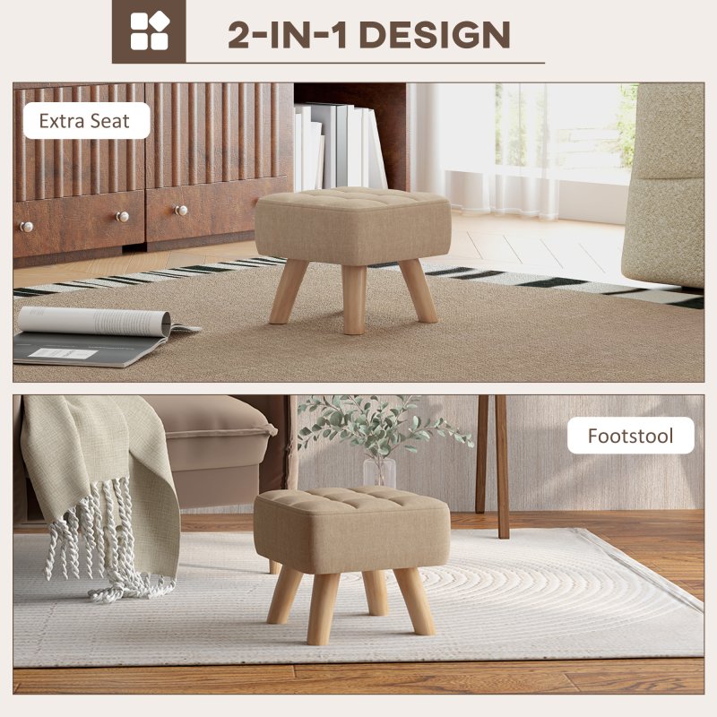HOMCOM Modern Tufted Footstool, Fabric Foot Stool with Rubber Wood Legs, Padded Seat, for Living Room, Bedroom, Entryway