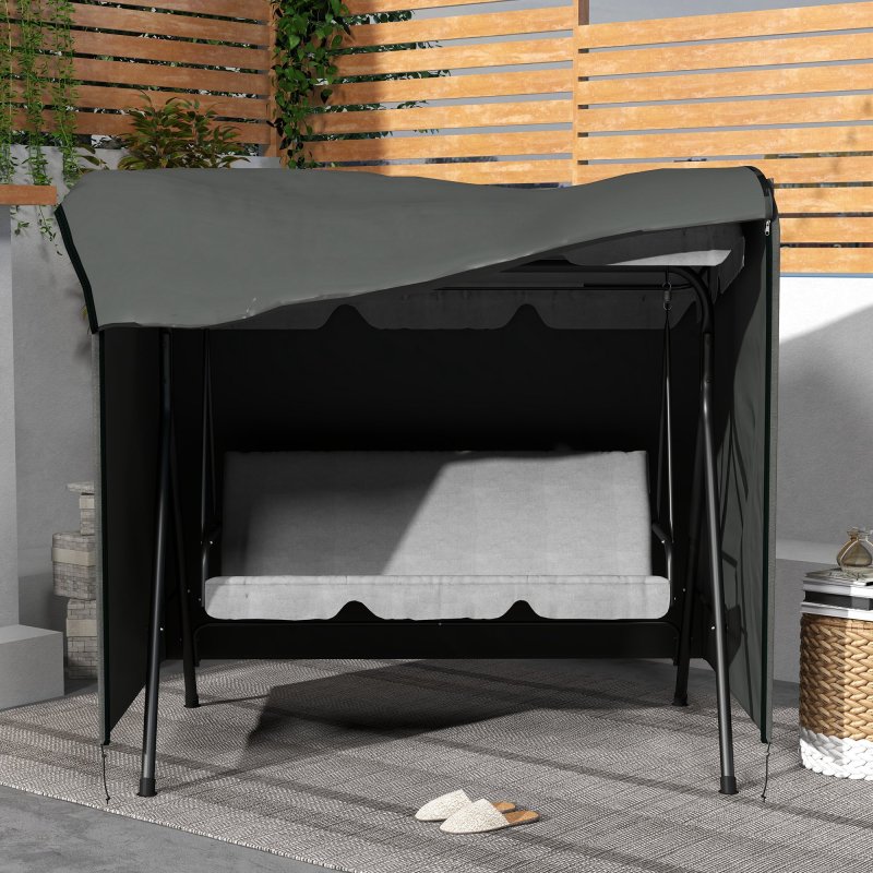 Outsunny 3 Seater 600D Oxford Patio Swing Chair Cover Outdoor Garden Furniture Rain Protection Protector Waterproof Anti-UV, 177 x 114 x 152cm, Dark Grey